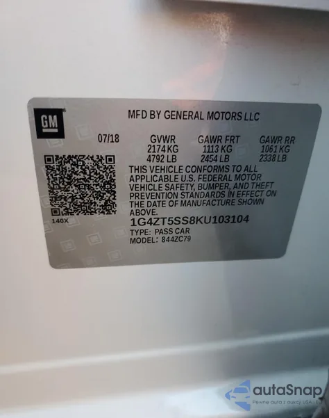 2019 Buick Lacrosse Awd Premium из США, поврежденный, VIN 1G4ZT5SS8KU103104